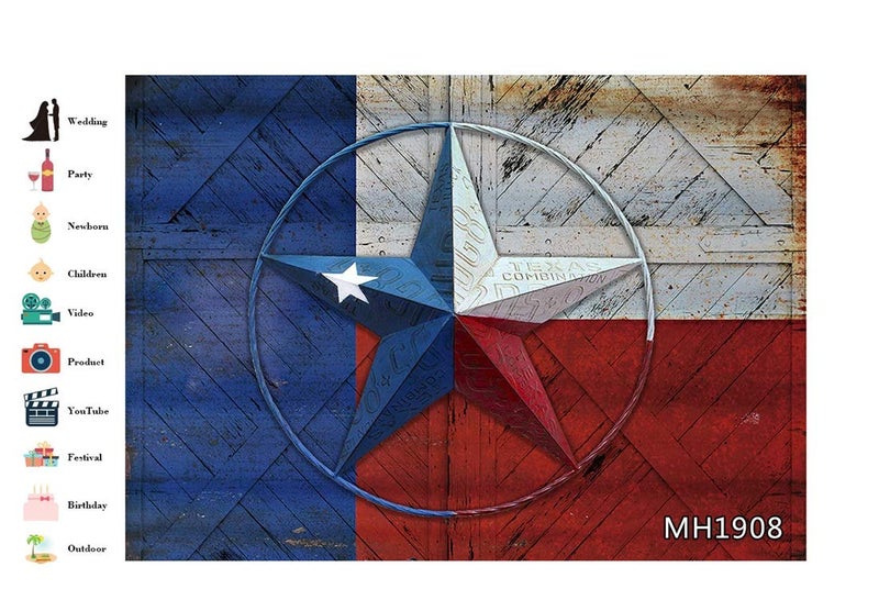 LB 7x5ft American Western Texas Star Backdrop Lone Star State on Rustic Wooden Door Decor Independence Day Background American Flag Backdrops for Photography Portrait Photo Booth Video Studio Prop - Image 4